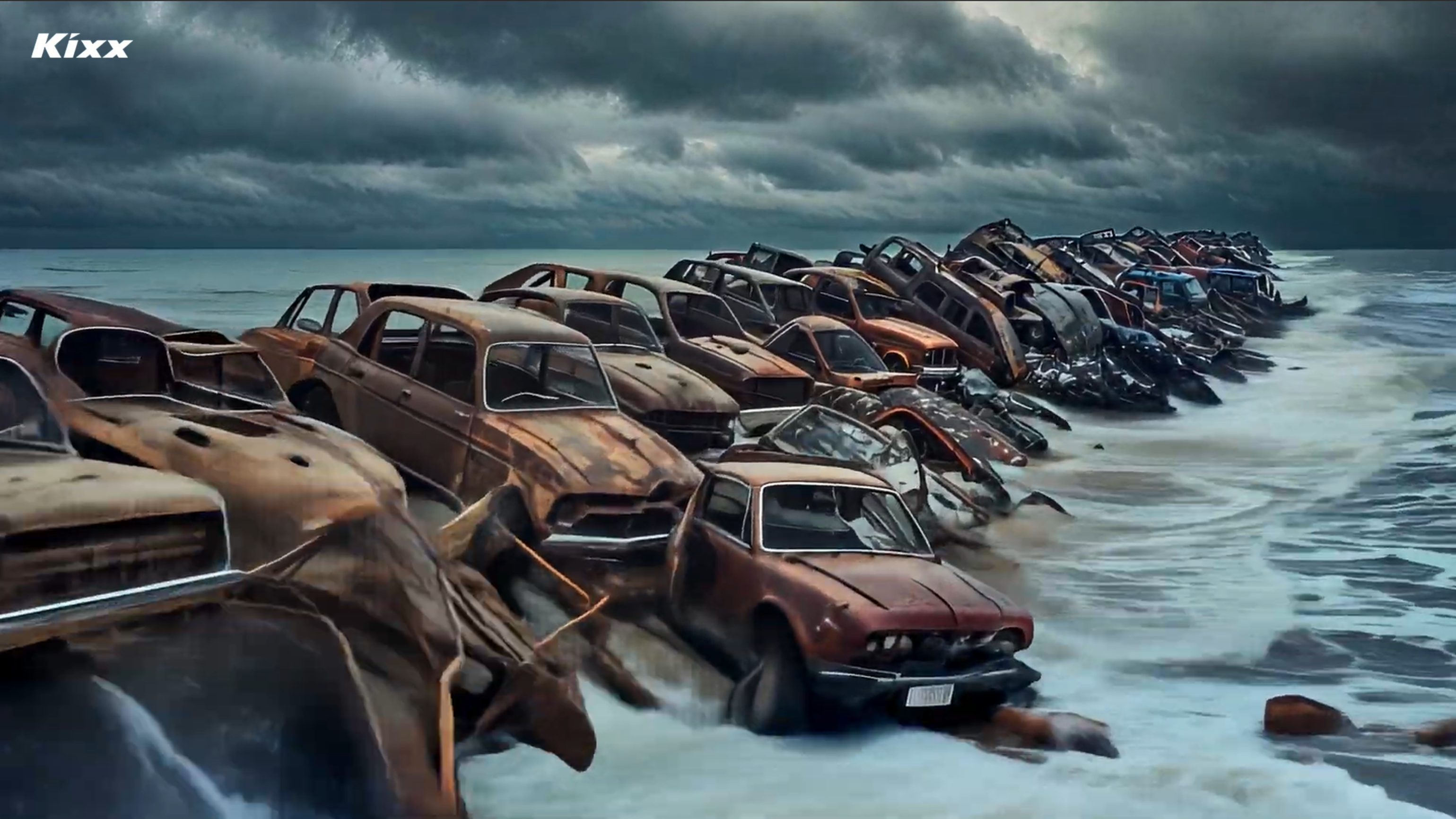 Countless cars abandoned and drifting away at sea